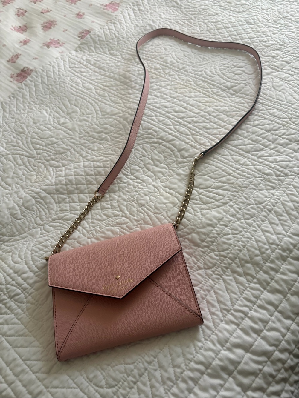 kate spade Blush Pink Envelope Crossbody with Gold Chain